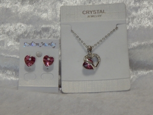 Austrian Crystal Necklace & Earrings - Dark Pink
