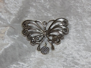 Antique Silver Butterfly Diamante Pendant