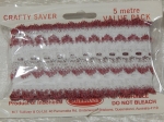 Eyelet Lace Pack of 5m Feather Edge White/Burgundy