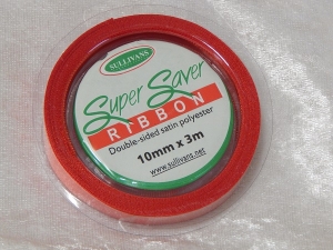10mm x 3m Double Sided Satin Ribbon Red