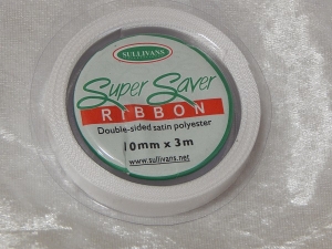10mm x 3m Double Sided Satin Ribbon White