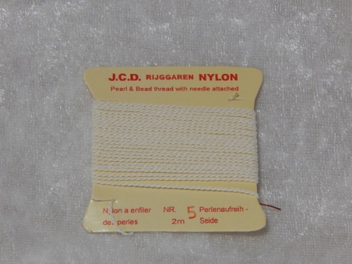 thumbnail interactive-video image 1 of Natural White Silk Thread Cord With Needle - 2m, Size 0-16, German Made 1 of 2