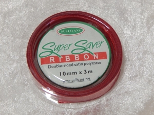 10mm x 3m Double Sided Satin Ribbon Dark Red