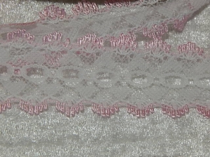 Feather Eyelet Lace Per Meter White Pink Edge